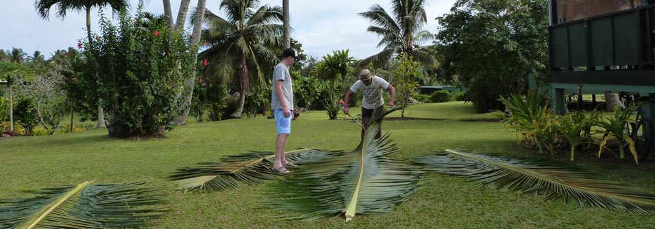 Weaving with kikau leaf